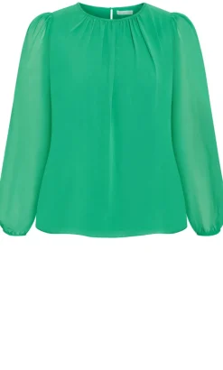 Kelly Sheer Sleeve Top - kelly green