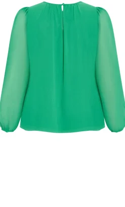 Kelly Sheer Sleeve Top - kelly green