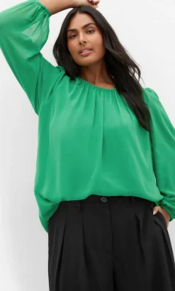 Kelly Sheer Sleeve Top - kelly green