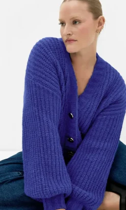 Kiara V Neck Cardigan - ocean blue