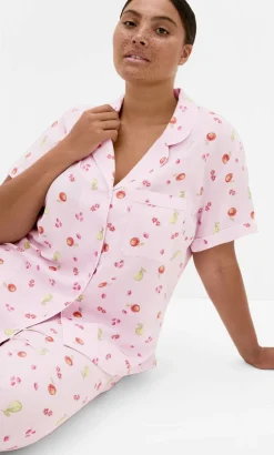 Kitty Berry Print Pyjama Shirt - baby pink