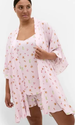 Kitty Berry Print Sleep Kimono - baby pink