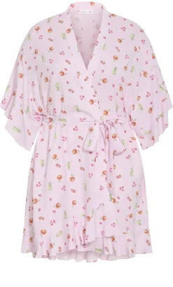 Kitty Berry Print Sleep Kimono - baby pink