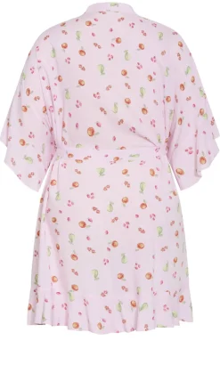Kitty Berry Print Sleep Kimono - baby pink