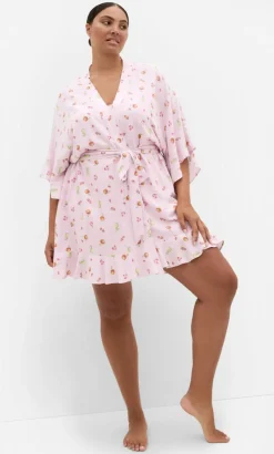 Kitty Berry Print Sleep Kimono - baby pink