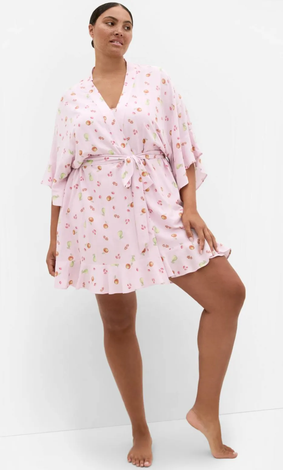 Kitty Berry Print Sleep Kimono - baby pink