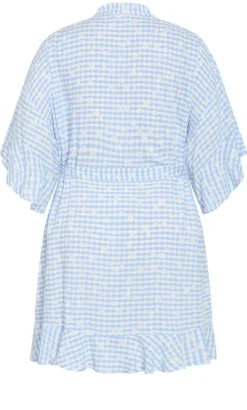 Kitty Check Print Sleep Kimono - baby blue