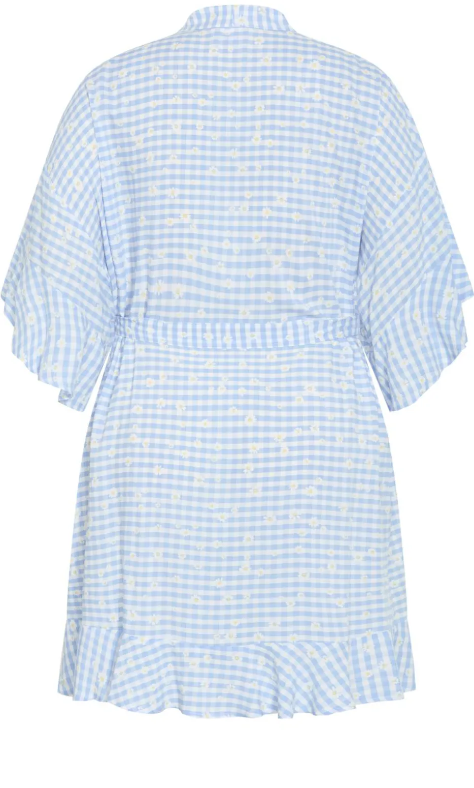Kitty Check Print Sleep Kimono - baby blue