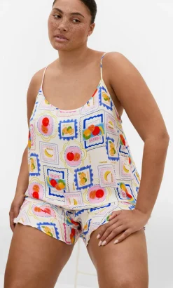 Kitty Citrus Print Pyjama Set - ivory