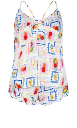Kitty Citrus Print Pyjama Set - ivory