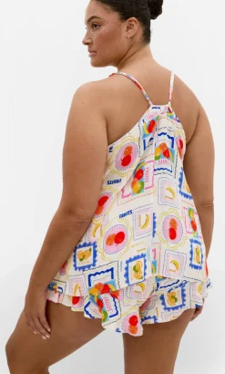 Kitty Citrus Print Pyjama Set - ivory