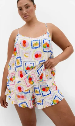 Kitty Citrus Print Pyjama Set - ivory