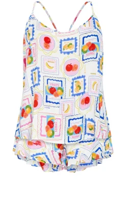 Kitty Citrus Print Pyjama Set - ivory