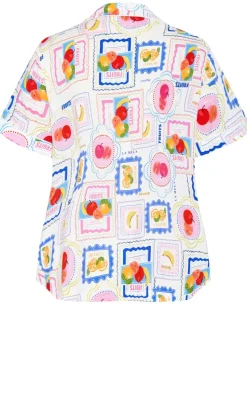 Kitty Citrus Print Pyjama Shirt - ivory