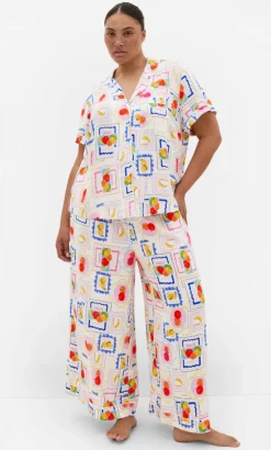 Kitty Citrus Print Pyjama Shirt - ivory