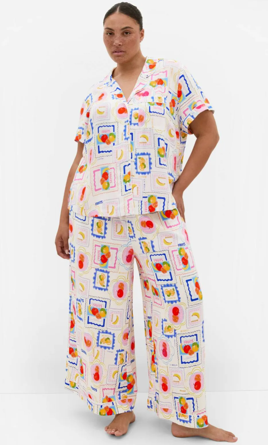 Kitty Citrus Print Pyjama Shirt - ivory