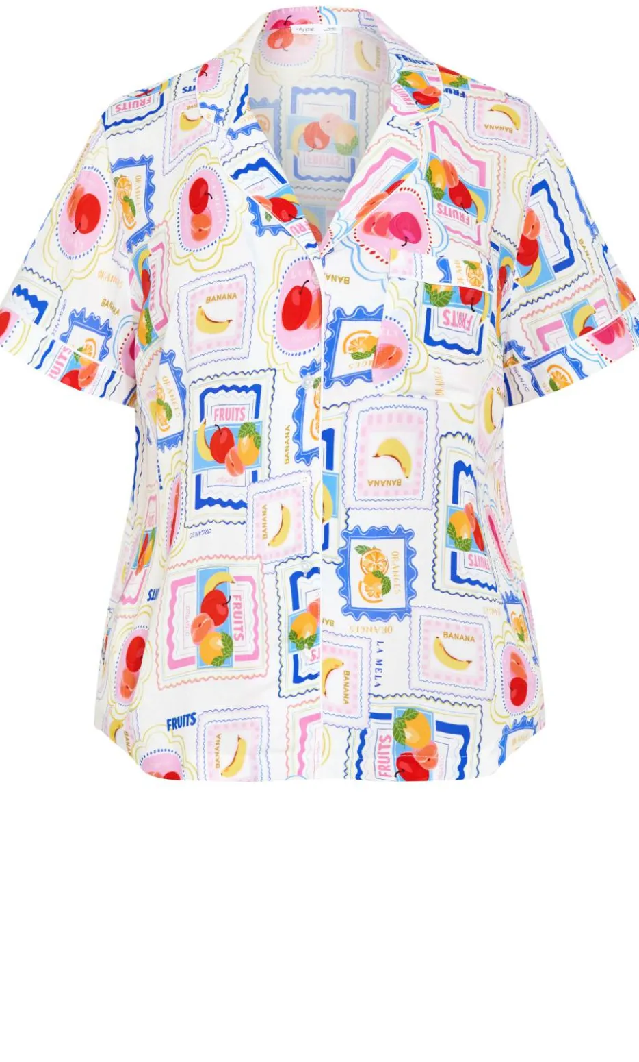 Kitty Citrus Print Pyjama Shirt - ivory