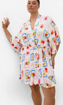 Kitty Citrus Print Sleep Kimono - ivory