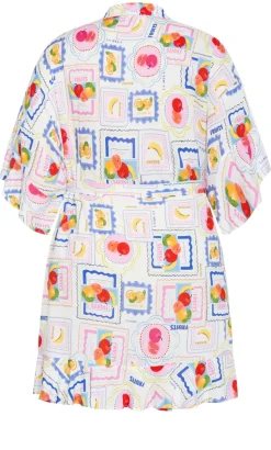 Kitty Citrus Print Sleep Kimono - ivory