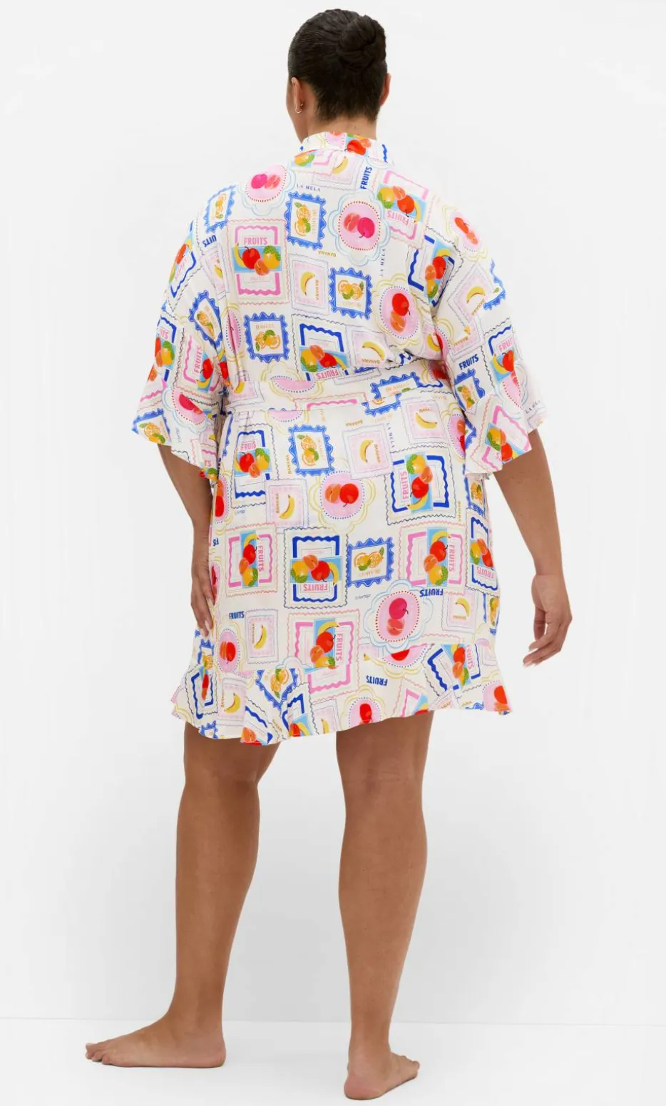 Kitty Citrus Print Sleep Kimono - ivory