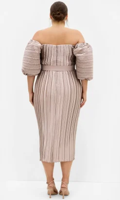 Krista Pleat Midi Dress - champagne
