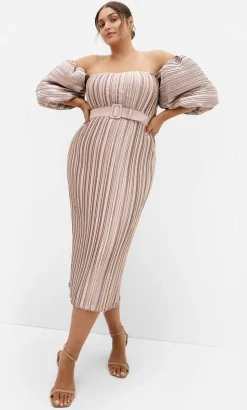Krista Pleat Midi Dress - champagne