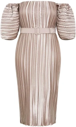 Krista Pleat Midi Dress - champagne