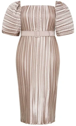 Krista Pleat Midi Dress - champagne