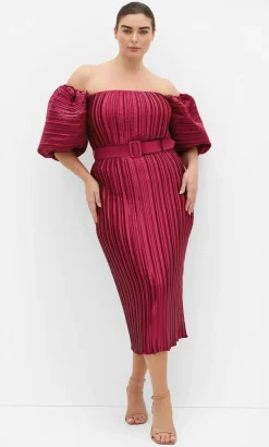 Krista Pleat Midi Dress - raspberry