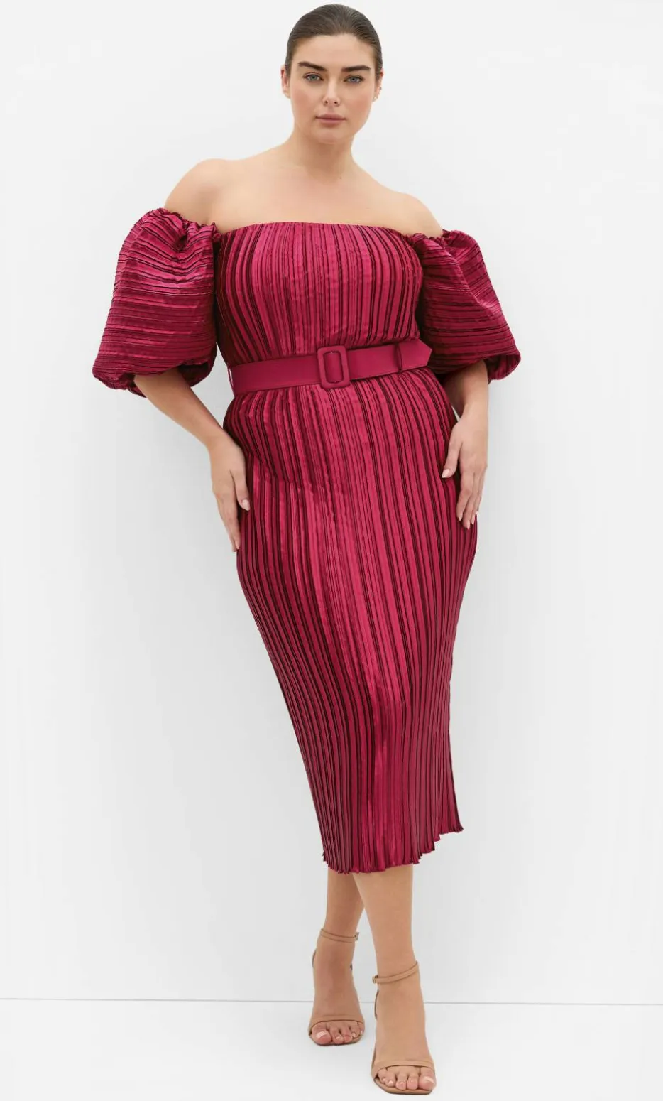 Krista Pleat Midi Dress - raspberry