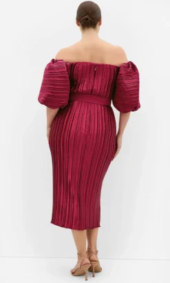 Krista Pleat Midi Dress - raspberry
