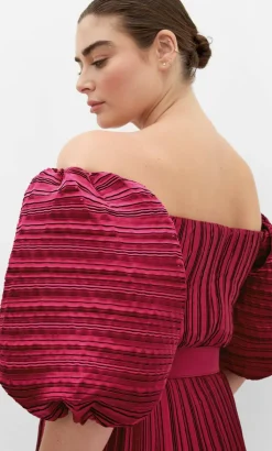 Krista Pleat Midi Dress - raspberry
