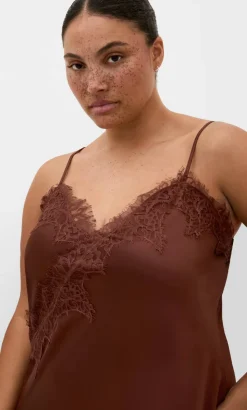 Lace Trim Asymmetrical Hem Dress - light espresso