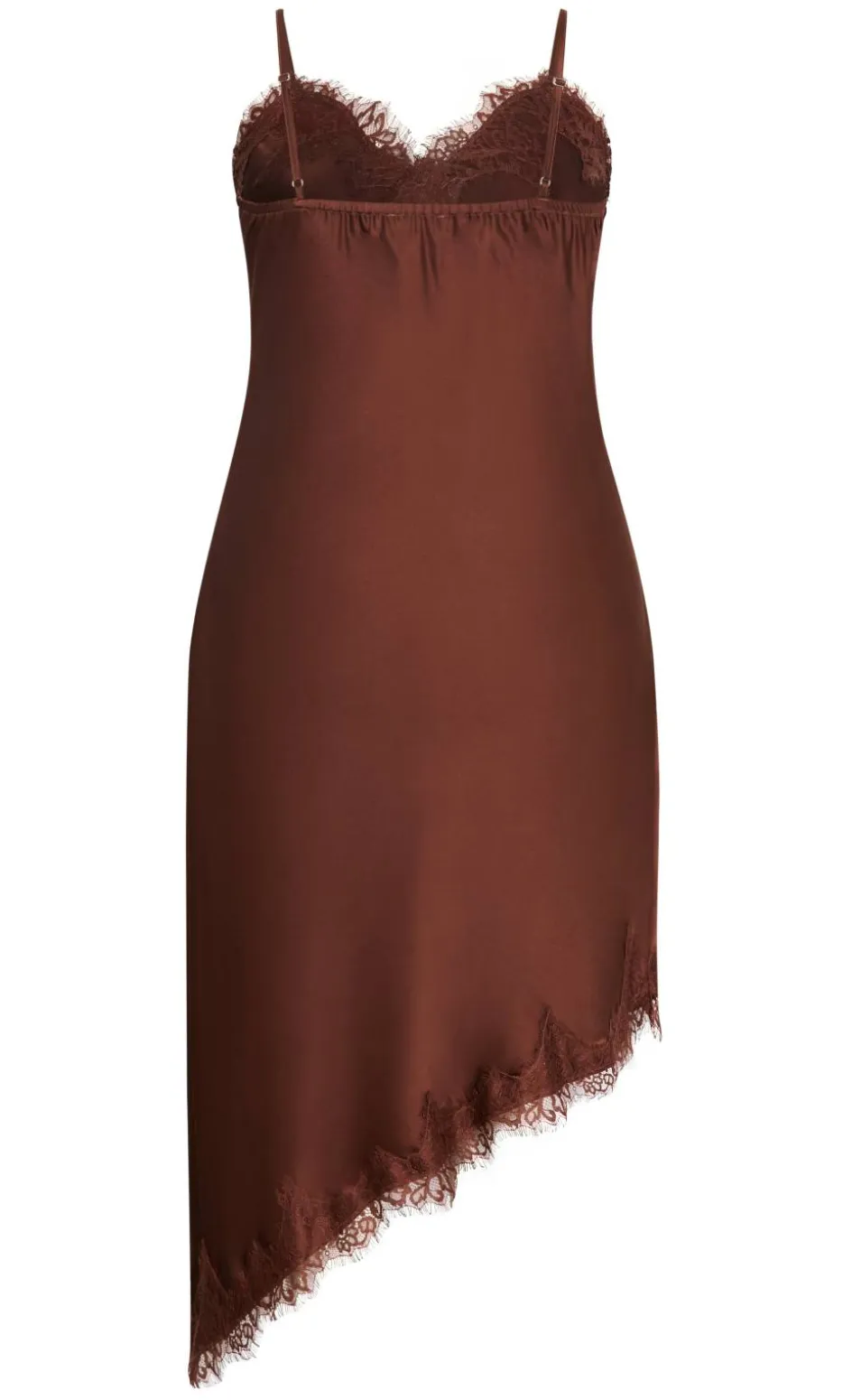 Lace Trim Asymmetrical Hem Dress - light espresso