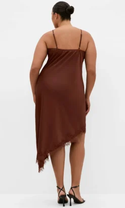 Lace Trim Asymmetrical Hem Dress - light espresso