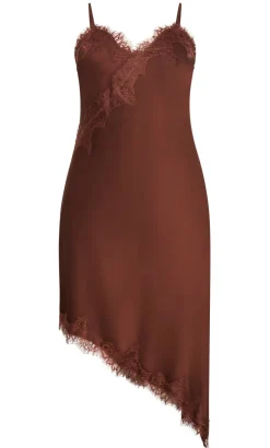 Lace Trim Asymmetrical Hem Dress - light espresso