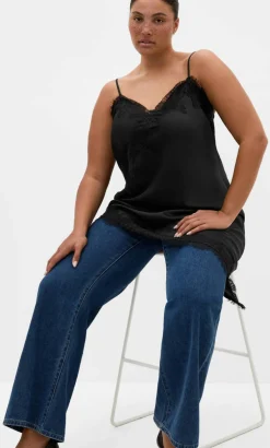 Lace Trim Asymmetrical Hem Tunic - black