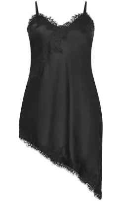 Lace Trim Asymmetrical Hem Tunic - black
