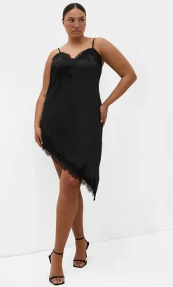 Lace Trim Asymmetrical Hem Tunic - black