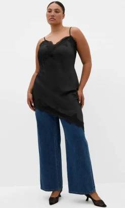 Lace Trim Asymmetrical Hem Tunic - black