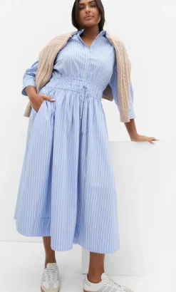 Lana Elbow Sleeve Shirt Dress - sky blue