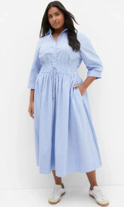 Lana Elbow Sleeve Shirt Dress - sky blue