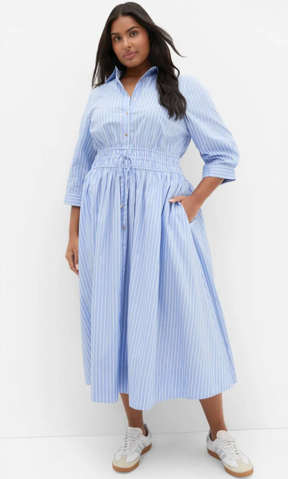 Lana Elbow Sleeve Shirt Dress - sky blue
