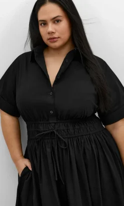 Lana Midi Shirt Dress - black