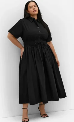 Lana Midi Shirt Dress - black