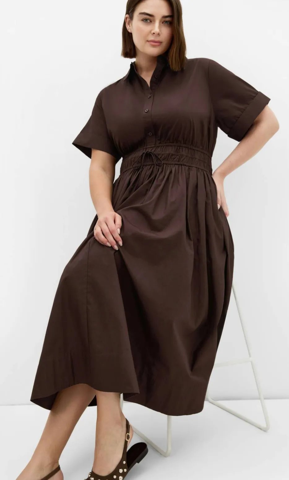 Lana Midi Shirt Dress - chocolate