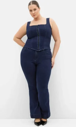 Lara Denim Corset Top - dark wash
