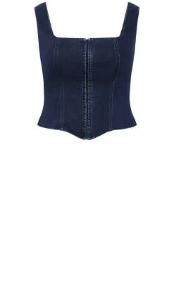 Lara Denim Corset Top - dark wash