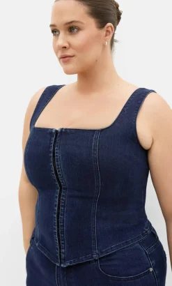 Lara Denim Corset Top - dark wash