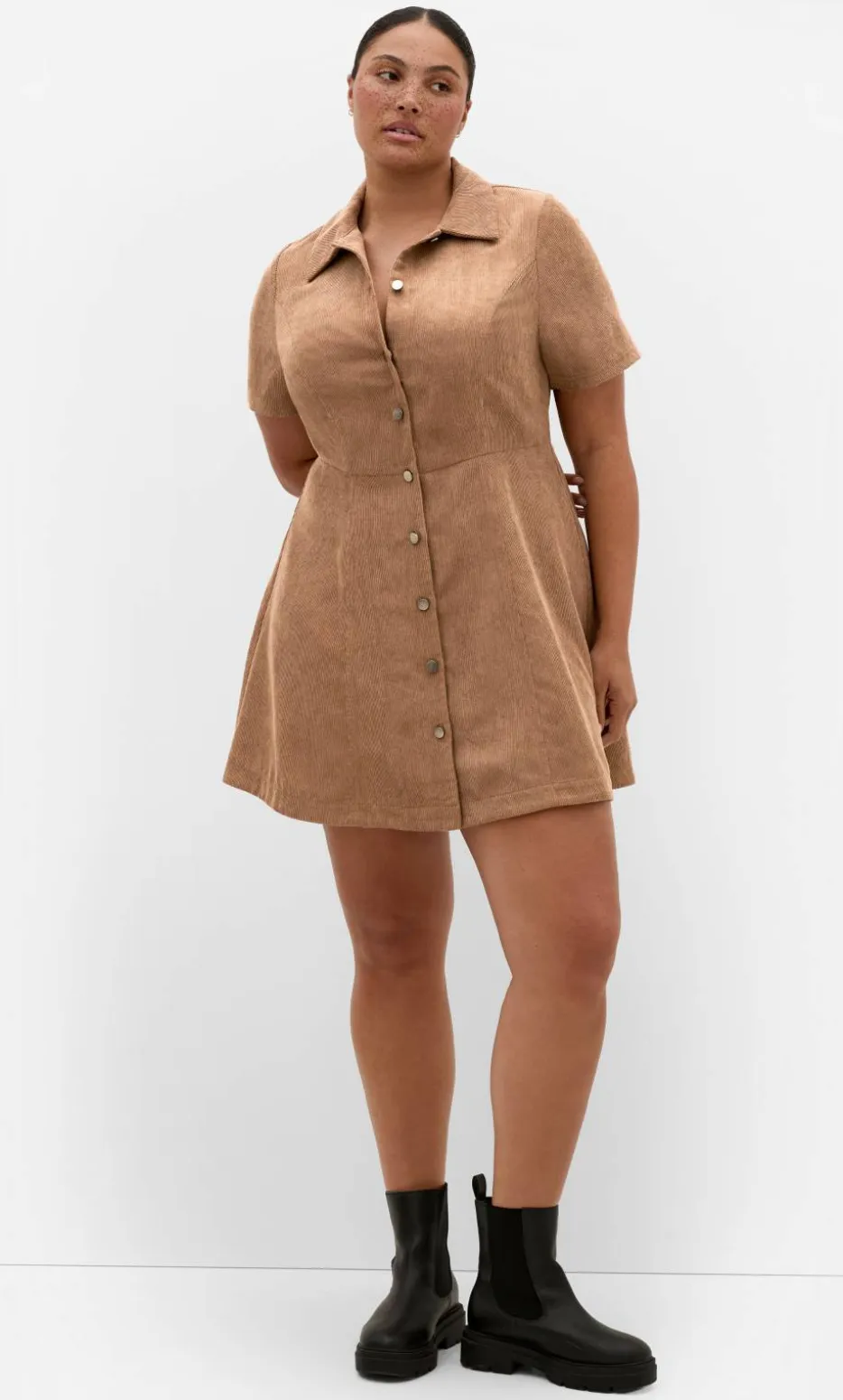 Leia Short Sleeve Mini Dress - caramel